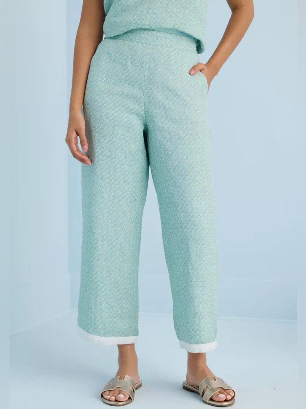 Sewing Down South x Crown & Ivy Courtney Printed Pull On Pants in MINT LATTICE